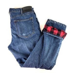 Eddie Bauer Men's Flannel Lined Jeans 36x30 Regular Fit Denim Blue Buffalo Check